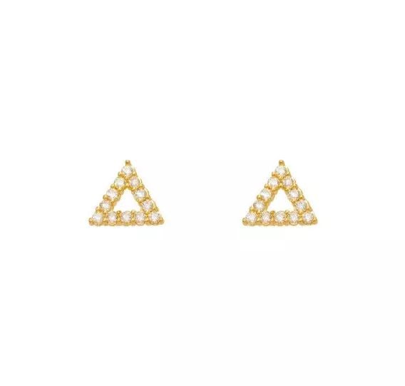 NEW 14K YELLOW GOLD TRIANGLE PAVE CZ STUD EARRINGS (1 of 2)