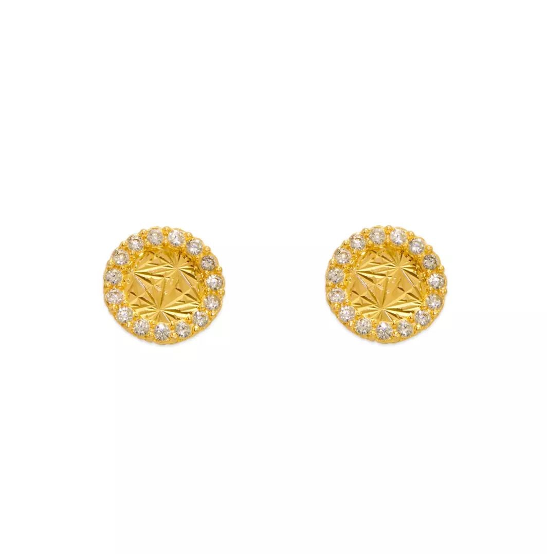 NEW 14K YELLOW GOLD DIAMOND CUT CIRCLE CZ STUD EARRINGS (1 of 2)