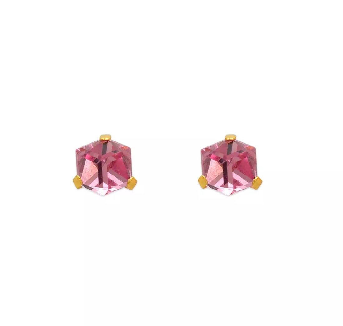 NEW 14K YELLOW GOLD PINK DISKO CZ STUD EARRINGS: NEW 14K YELLOW GOLD PINK DISKO CZ STUD EARRINGS 14K Yellow Gold Approx. 6x6mm Cubic Zirconia Screw Backing Weight: 2.0 Grams