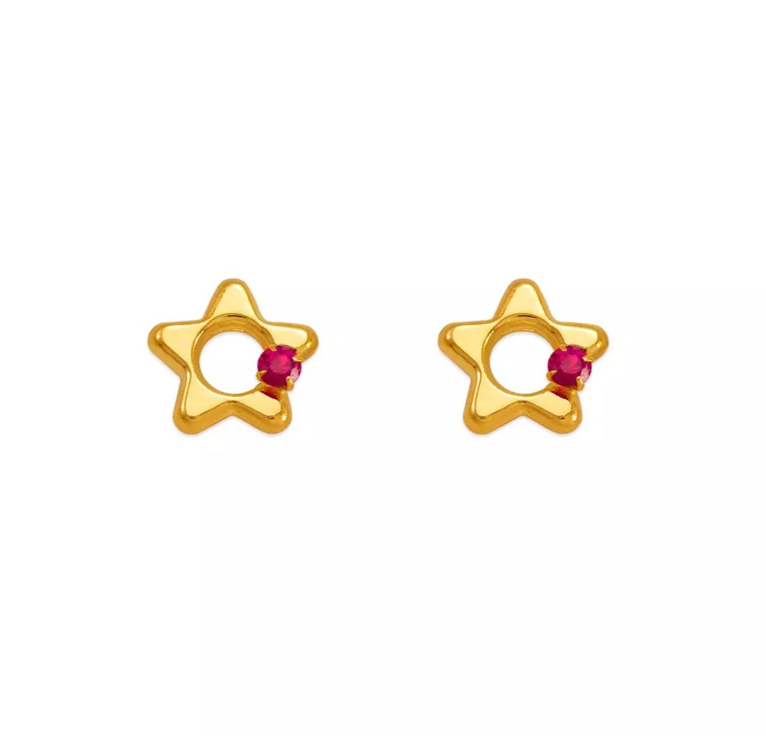 NEW 14K YELLOW GOLD PINK STAR CZ STUD EARRINGS: NEW 14K YELLOW GOLD PINK STAR CZ STUD EARRINGS 14K Yellow Gold Approx. 7.5mm High Polished/Cubic Zirconia Screw Backing Available in 5.5mm-7.5mm Available in Red and White Cubic Zirconia Weight: 2.0 G