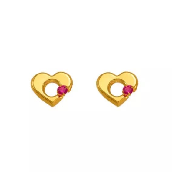 NEW 14K YELLOW GOLD RED HEART CZ STUD EARRINGS: NEW 14K YELLOW GOLD RED HEART CZ STUD EARRINGS 14K Yellow Gold Approx. 8x7mm High Polished/Cubic Zirconia Screw Backing Available in Pink and White Cubic Zirconia Weight: 2.0 Grams