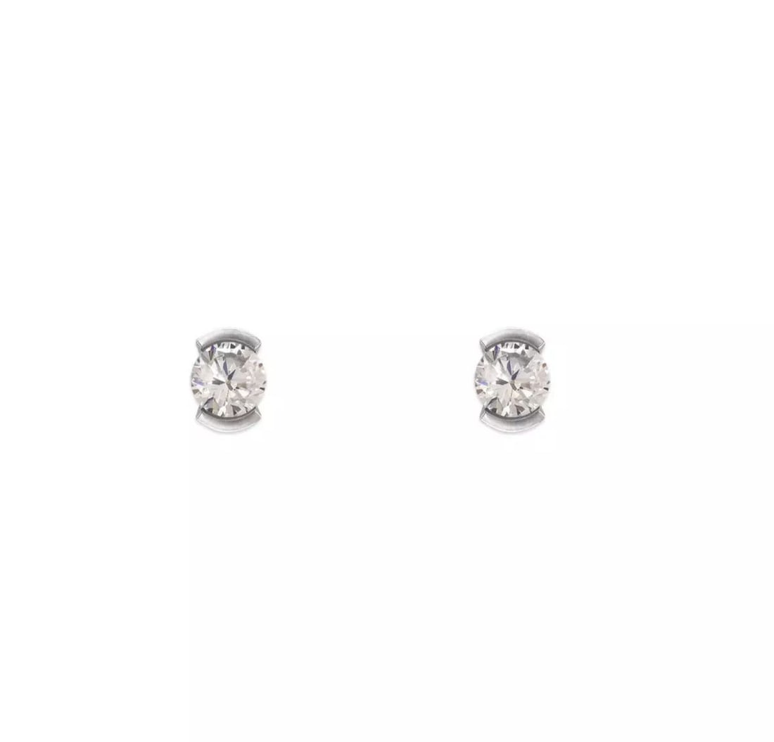 NEW 14K WHITE OPEN BEZEL CZ STUD EARRINGS (1 of 2)