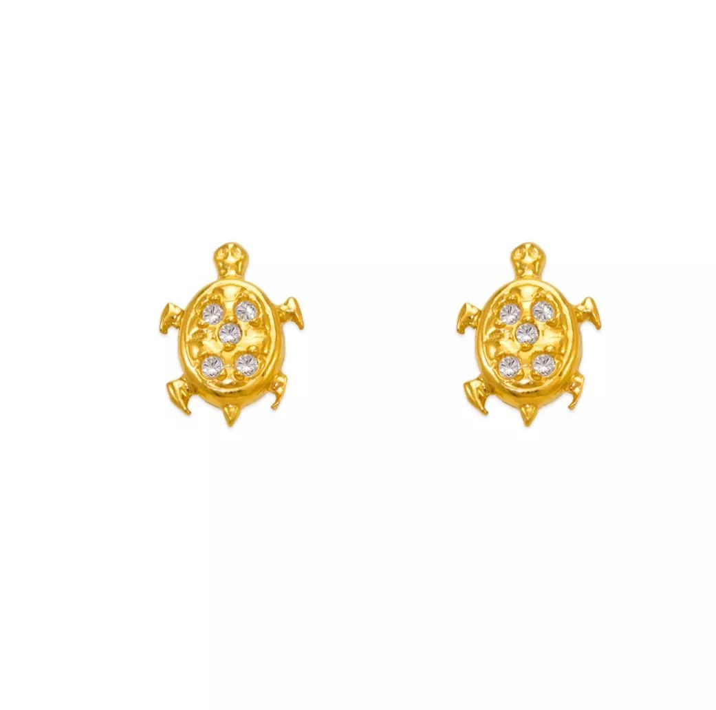 NEW 14K YELLOW GOLD TURTLE CZ STUD EARRINGS: NEW 14K YELLOW GOLD TURTLE CZ STUD EARRINGS 14K Yellow Gold Approx. 6x9mm Cubic Zirconia Screw Backing Weight: 2.0 Grams
