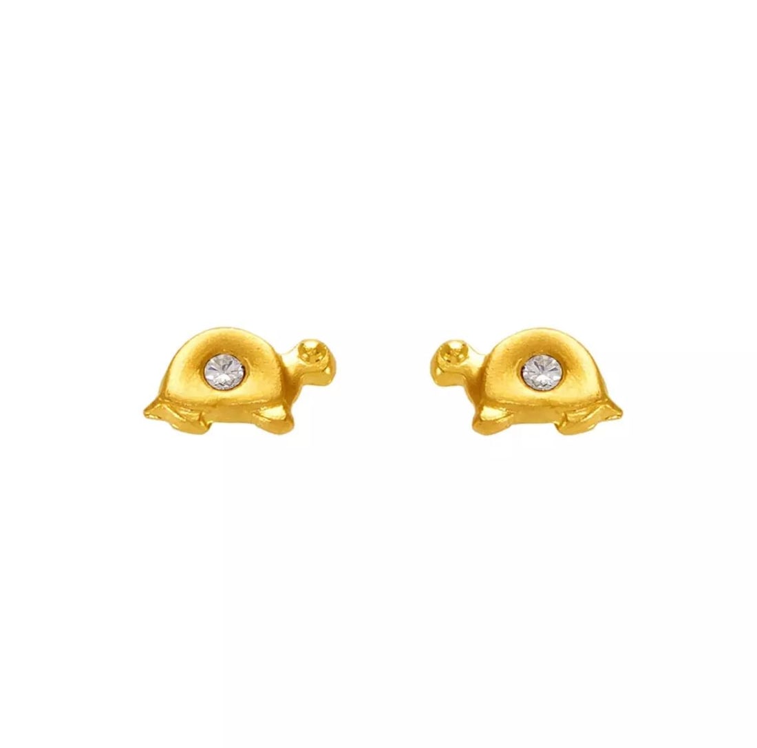 NEW 14K YELLOW GOLD TURTLE CZ STUD EARRINGS: NEW 14K YELLOW GOLD TURTLE CZ STUD EARRINGS 14K Yellow Gold Approx. 7x4mm Cubic Zirconia Screw Backing Weight: 2.0 Grams