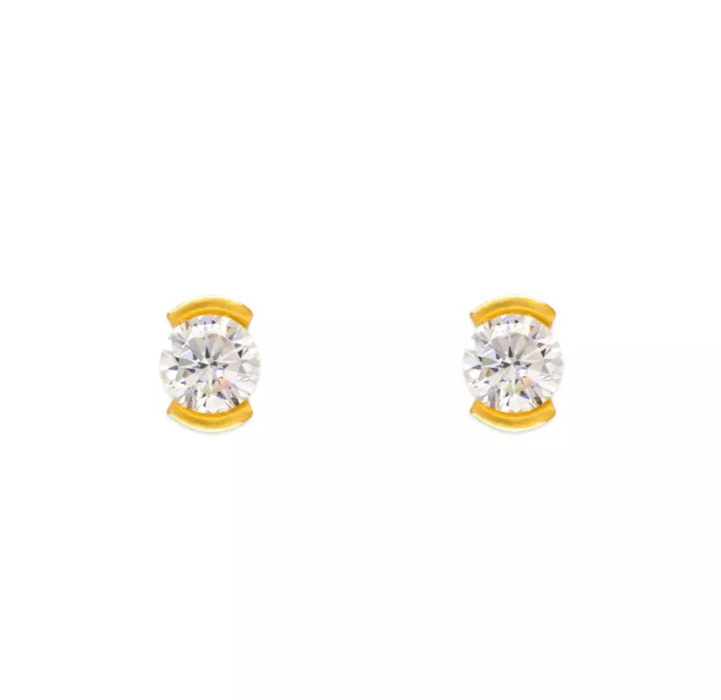 NEW 14K YELLOW GOLD OPEN BEZEL CZ STUD EARRINGS: NEW 14K YELLOW OPEN BEZEL CZ STUD EARRINGS 14K Yellow Gold Approx. 4x5mm Cubic Zirconia Screw Backing Weight: 2.0 Grams