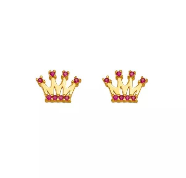 NEW 14K YELLOW GOLD RED TIARA CZ STUD EARRINGS: NEW 14K YELLOW GOLD RED TIARA CZ STUD EARRINGS 14K Yellow Gold Approx. 8.5x6.5mm High Polished/Cubic Zirconia Screw Backing Available in White Cubic Zirconia Weight: 2.0 Grams