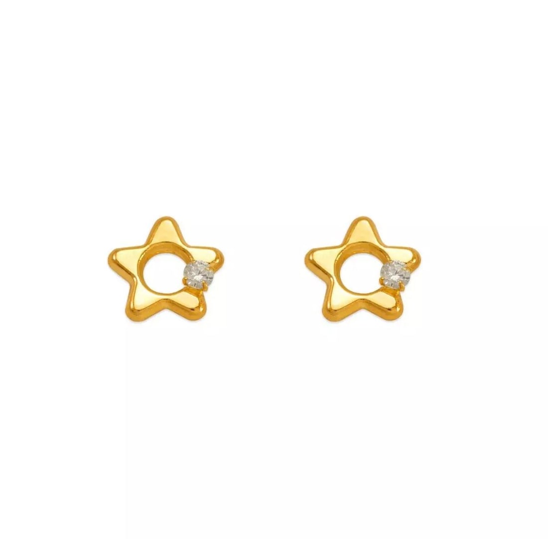 NEW 14K YELLOW GOLD WHITE STAR CZ STUD EARRINGS (1 of 2)