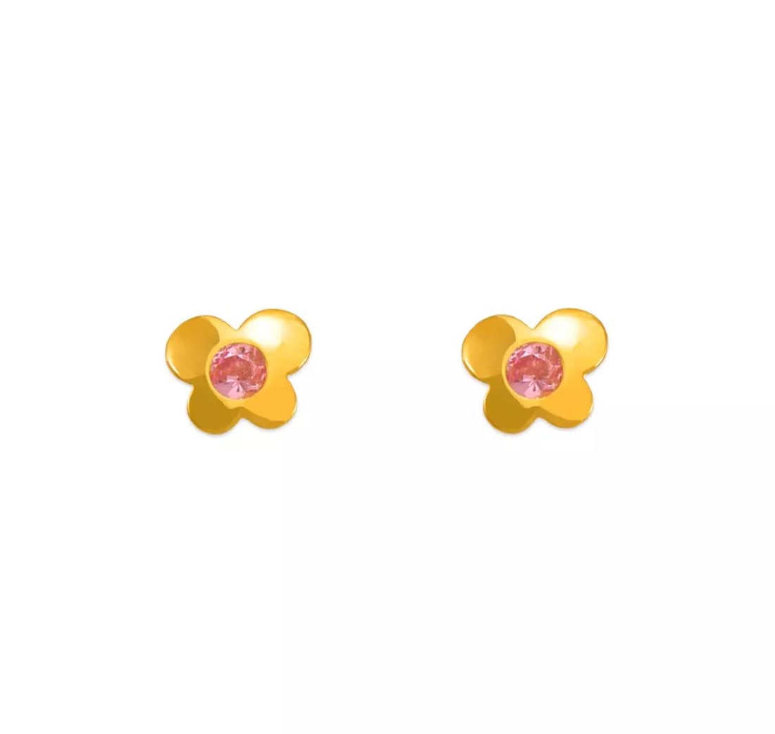 NEW 14K YELLOW GOLD PINK HIGH POLISHED BUTTERFLY CZ STUD EARRINGS: NEW 14K YELLOW GOLD PINK HIGH POLISHED BUTTERFLY CZ STUD EARRINGS 14K Yellow Gold Approx. 4.5x3.5mm Wide High Polished/Cubic Zirconia Screw Backing Available in Red and White Cubic Zirconia Weight: 2.