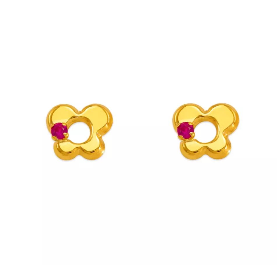 NEW 14K YELLOW GOLD RED BUTTERFLY CZ STUD EARRINGS: NEW 14K YELLOW GOLD RED BUTTERFLY CZ STUD EARRINGS 14K Yellow Gold Approx. 6x5mm High Polished/Cubic Zirconia Screw Backing Available in Pink and White Cubic Zirconia Weight: 2.0 Grams