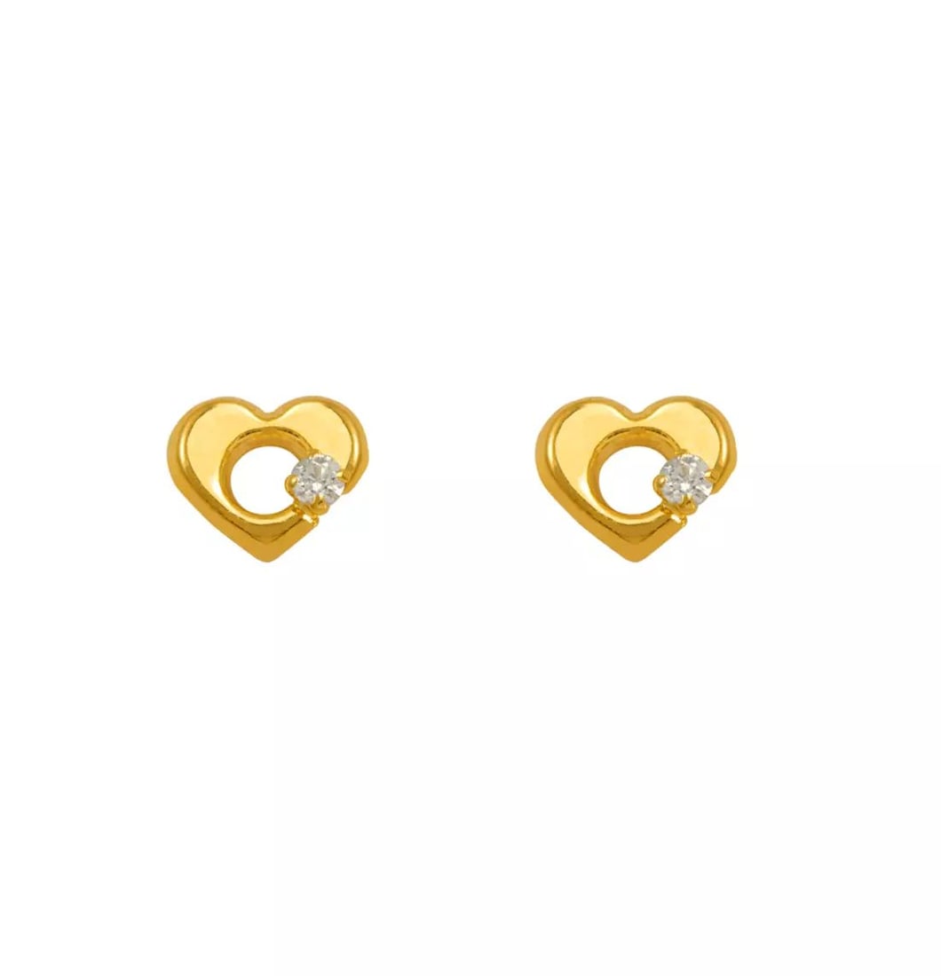 NEW 14K YELLOW GOLD WHITE HEART CZ STUD EARRINGS (1 of 2)