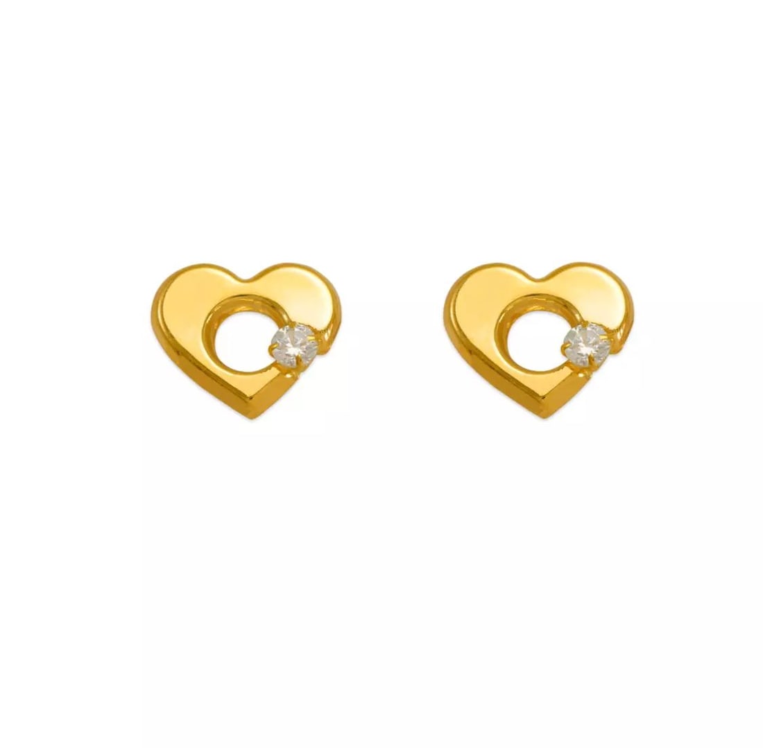 NEW 14K YELLOW GOLD WHITE HEART CZ STUD EARRINGS (1 of 2)