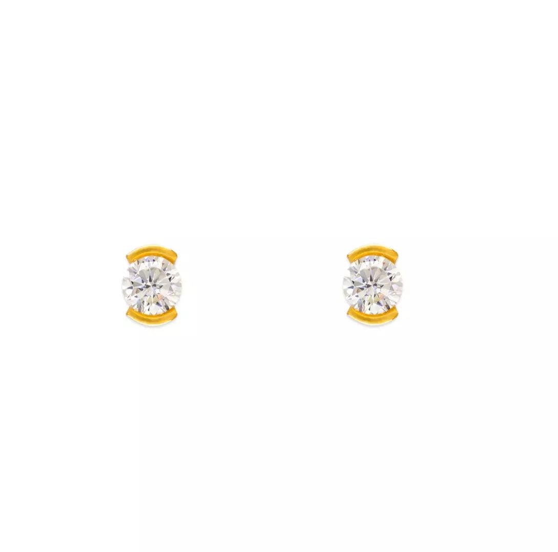 NEW 14K YELLOW OPEN BEXELS CZ STUD EARRINGS: NEW 14K YELLOW OPEN BEXELS CZ STUD EARRINGS 14K Yellow Gold Approx. 2x3mm Cubic Zirconia Screw Backing Weight: 2.0 Grams