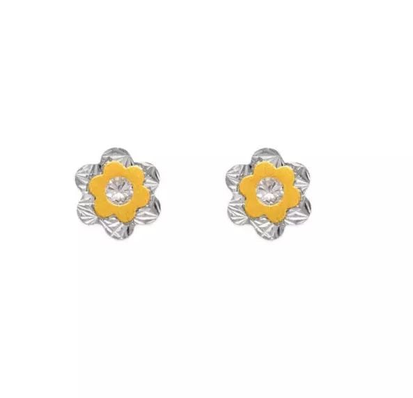 NEW 14K TWO TONE GOLD DOUBLE CZ STUD EARRINGS: NEW 14K TWO TONE GOLD DOUBLE CZ STUD EARRINGS 14K Two Tone Gold Approx. 8mm Cubic Zirconia Screw Backing Weight: 2.0 Grams