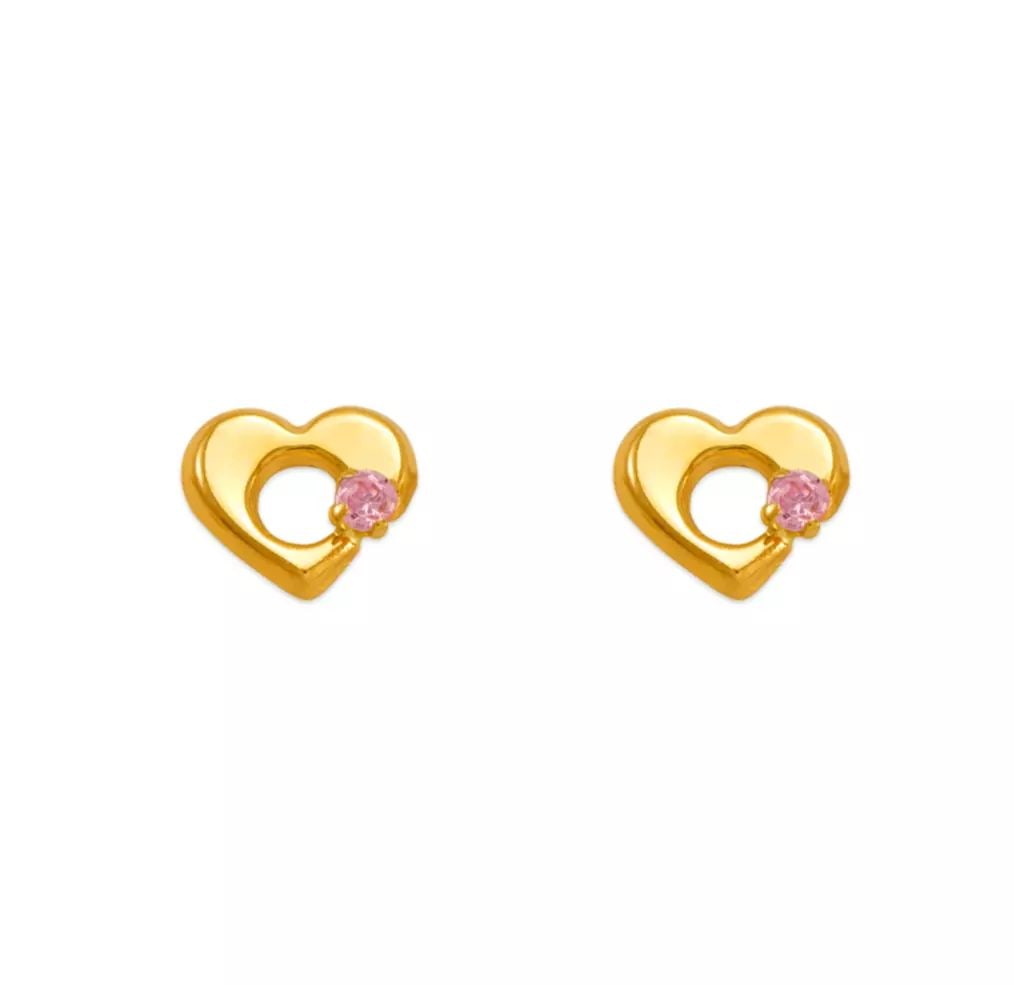 NEW 14K YELLOW GOLD PINK HEART CZ STUD EARRINGS: NEW 14K YELLOW GOLD PINK HEART CZ STUD EARRINGS 14K Yellow Gold Approx. 5.5x5mm High Polished/Cubic Zirconia Screw Backing Available in Red and White Cubic Zirconia Weight: 2.0 Grams
