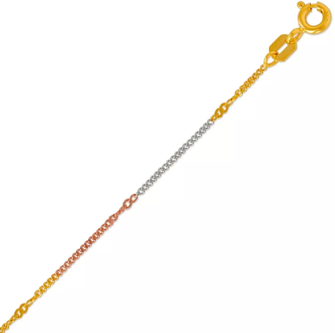 NEW 14K TRI COLOR GOLD MIRROR CURB CHAIN NECKLACE: NEW 14K TRI COLOR GOLD MIRROR CURB CHAIN NECKLACE 14K Tri Color Gold Apx Weight 1mm 18" = 1.4g High Polished Spring Lock