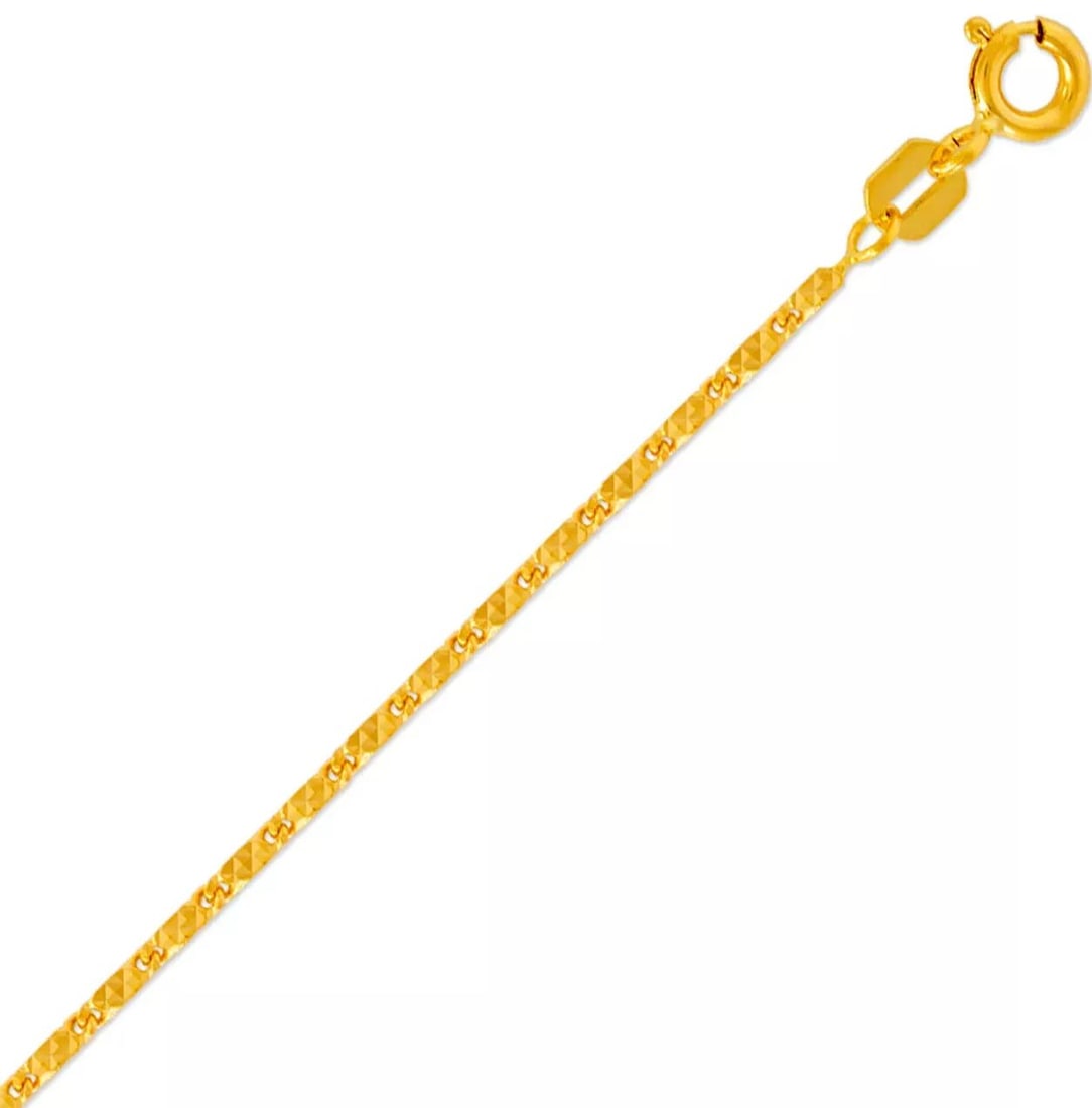 NEW 14K YELLOW GOLD DISCO SNAIL CHAIN NECKLACE: NEW 14K YELLOW GOLD DISCO SNAIL CHAIN NECKLACE 14K Yellow Gold Apx Weight 1.0mm 18" = 2.7g 1.2mm 18" = 4.9g Diamond Cut Spring Lock Available in Rose, White and White Pave Gold