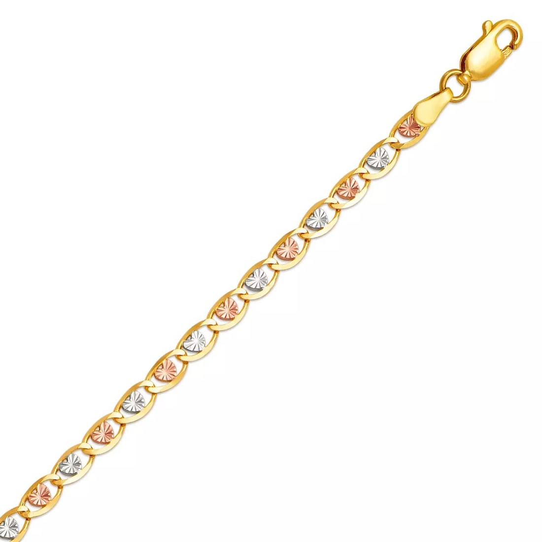 NEW 14K TRI COLOR GOLD LOVE STAR CHAIN NECKLACE: NEW 14K TRI COLOR GOLD LOVE STAR CHAIN NECKLACE 14K Tri Color Gold Apx Weight 3.2mm 18" = 6.2g High Polished Spring Lock