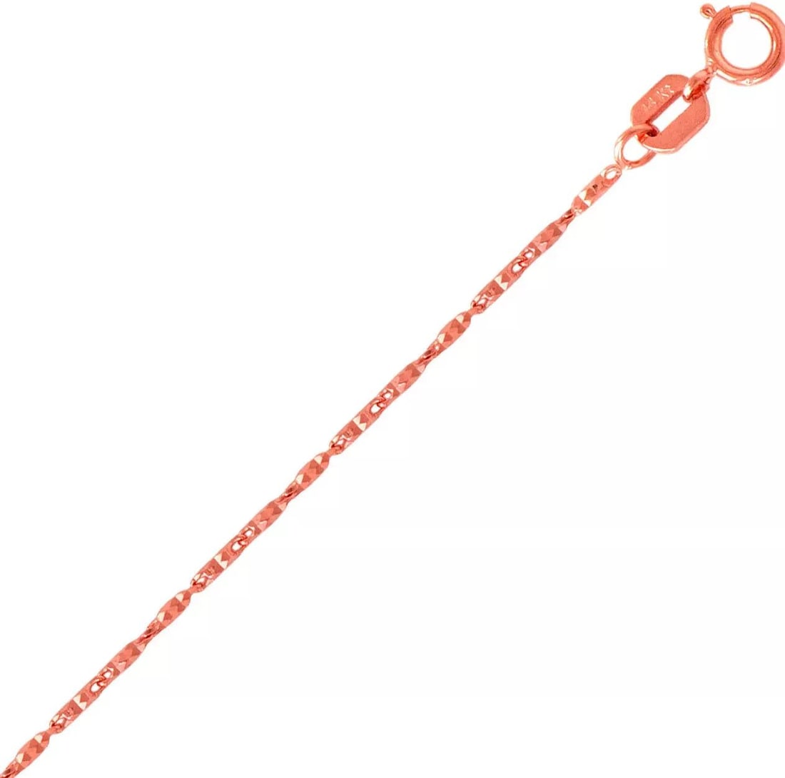 NEW 14K ROSE GOLD BARREL ROSE CHAIN NECKLACE: NEW 14K ROSE GOLD BARREL ROSE CHAIN NECKLACE 14K Rose Gold Apx Weight 1.0mm 18" = 3.2g Spring Lock Available in Yellow and White Gold