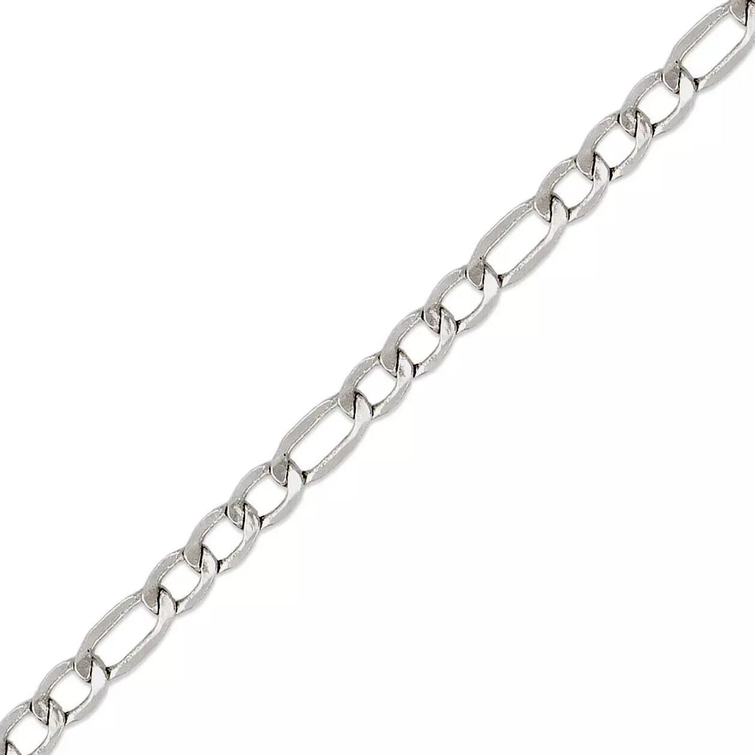NEW 14K WHITE GOLD HOLLOW FIGARO CHAIN NECKLACE: NEW 14K WHITE GOLD HOLLOW FIGARO CHAIN NECKLACE 14K White Gold Apx Weight 2.6mm 18" = 2.6g 3.4mm 18" = 4.0g High Polished Hollow Lobster Lock Available in Yellow, White Pave and Tricolor Gold