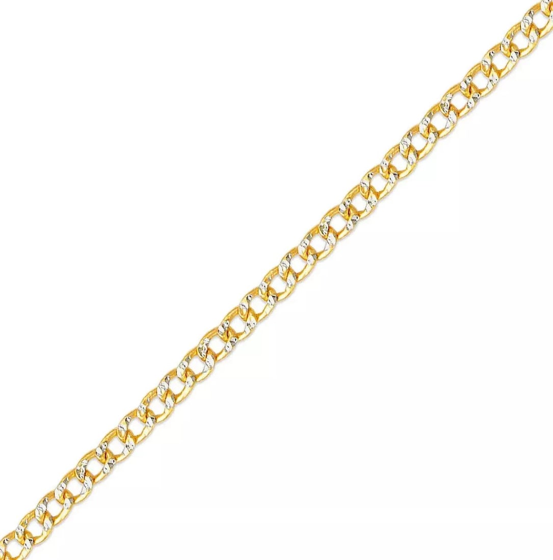 NEW 14K TWO TONE GOLD HOLLOW CURB WHITE PAVE CHAIN NECKLACE (1 of 2)