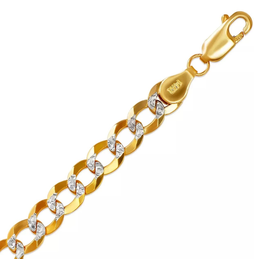 NEW 14K TWO TONE GOLD CURB ULTRALIGHT WHITE CHAIN NECKLACE: NEW 14K TWO TONE GOLD CURB ULTRALIGHT WHITE CHAIN NECKLACE 14K Two Tone Gold Apx Weight 3.0mm 18" = 4.9g 4.0mm 18" = 6.7g 5.0mm 18" = 4.5g 6.0mm 18" = 4.5g 7.0mm 18" = 4.5g 8.0mm 18" = 4.5g 9.5mm 18"