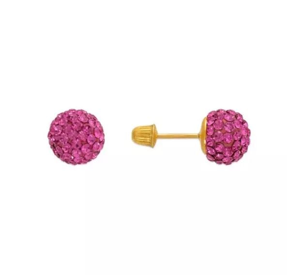 NEW 14K YELLOW GOLD PINK BALL ENAMEL CZ STUD EARRINGS: NEW 14K YELLOW GOLD PINK BALL ENAMEL CZ STUD EARRINGS 14K Yellow Gold Approx. 7mm Cubic Zirconia Screw Backing Available in Sizes 5mm-7mm Available Colors: Black, Blue, Multi-Color, Red, White Weight:
