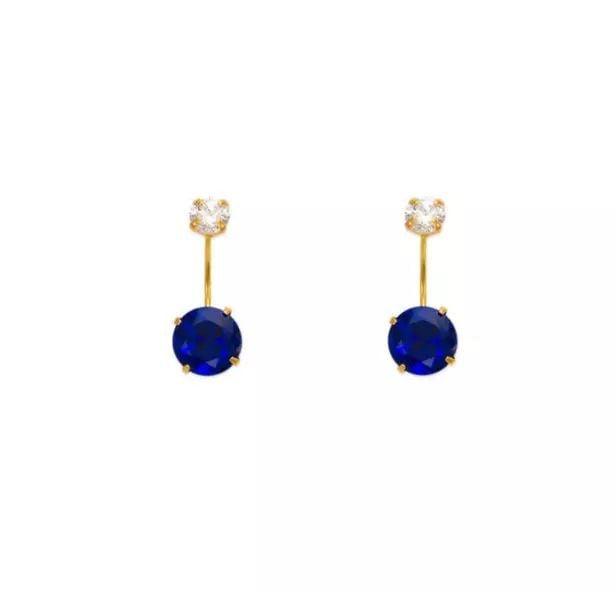NEW 14K YELLOW GOLD BLUE TELEPHONE CZ STUD EARRINGS: NEW 14K YELLOW GOLD BLUE TELEPHONE CZ STUD EARRINGS 14K Yellow Gold Approx. 6mm Stone, 15mm Total Cubic Zirconia Screw Backing Available Colors: Green, Light Blue, Light Green, Pink, Purple, Red, Whit