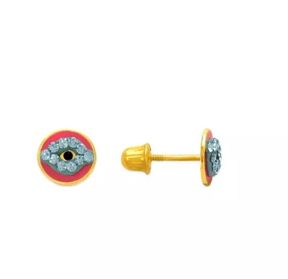 NEW 14K YELLOW GOLD EVIL EYE ENAMEL CZ STUD EARRINGS: NEW 14K YELLOW GOLD EVIL EYE ENAMEL CZ STUD EARRINGS 14K Yellow Gold Approx. 7mm Cubic Zirconia Screw Backing Weight: 2.0 Grams