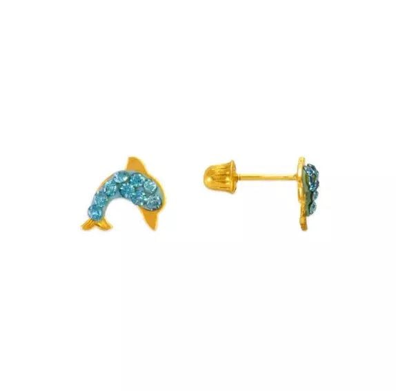 NEW 14K YELLOW GOLD BLUE DOLPHIN ENAMEL CZ STUD EARRINGS: NEW 14K YELLOW GOLD BLUE DOLPHIN ENAMEL CZ STUD EARRINGS 14K Yellow Gold Approx. 7x6mm Cubic Zirconia Screw Backing Available Color: Pink Weight: 2.0 Grams