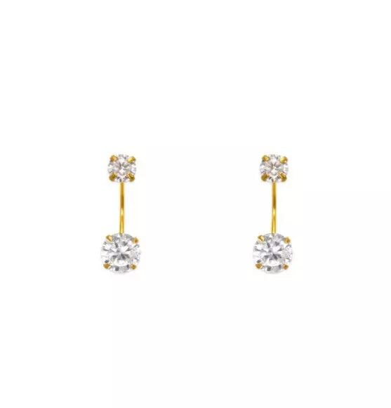 NEW 14K YELLOW GOLD WHITE TELEPHONE CZ STUD EARRINGS: NEW 14K YELLOW GOLD WHITE TELEPHONE CZ STUD EARRINGS 14K Yellow Gold Approx. 5mm Stone, 14mm Total Cubic Zirconia Screw Backing Available Colors: Blue, Green, Light Blue, Pink, Purple, Red, Yellow Wei