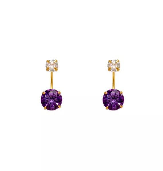 NEW 14K YELLOW GOLD PURPLE TELEPHONE CZ STUD EARRINGS (1 of 2)