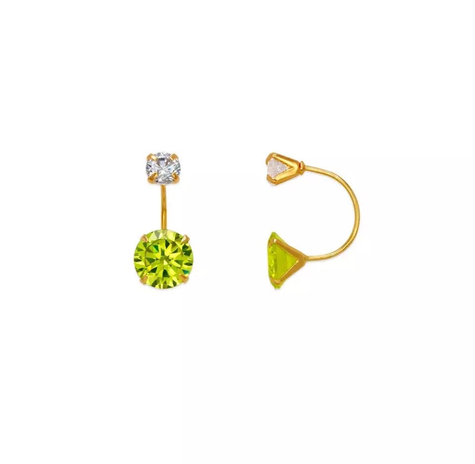 NEW 14K YELLOW GOLD LIGHT GREEN TELEPHONE CZ STUD EARRINGS: NEW 14K YELLOW GOLD LIGHT GREEN TELEPHONE CZ STUD EARRINGS 14K Yellow Gold Approx. 6mm Stone, 15mm Total Cubic Zirconia Screw Backing Available Colors: Blue, Light Blue, Light Green, Pink, Purple, Red