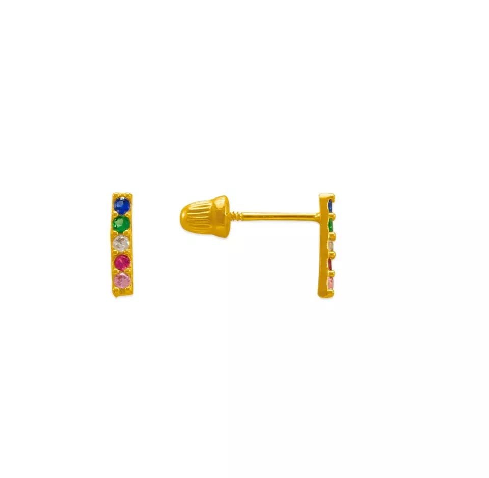 NEW 14K YELLOW GOLD RAINBOW CZ STUD EARRINGS: NEW 14K YELLOW GOLD RAINBOW CZ STUD EARRINGS 14K Yellow Gold Approx. 1.5x8mm Cubic Zirconia Screw Backing Weight: 2.0 Grams