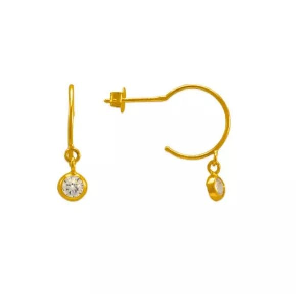 NEW 14K YELLOW GOLD DANGLING WHITE CZ STUD EARRINGS (1 of 2)