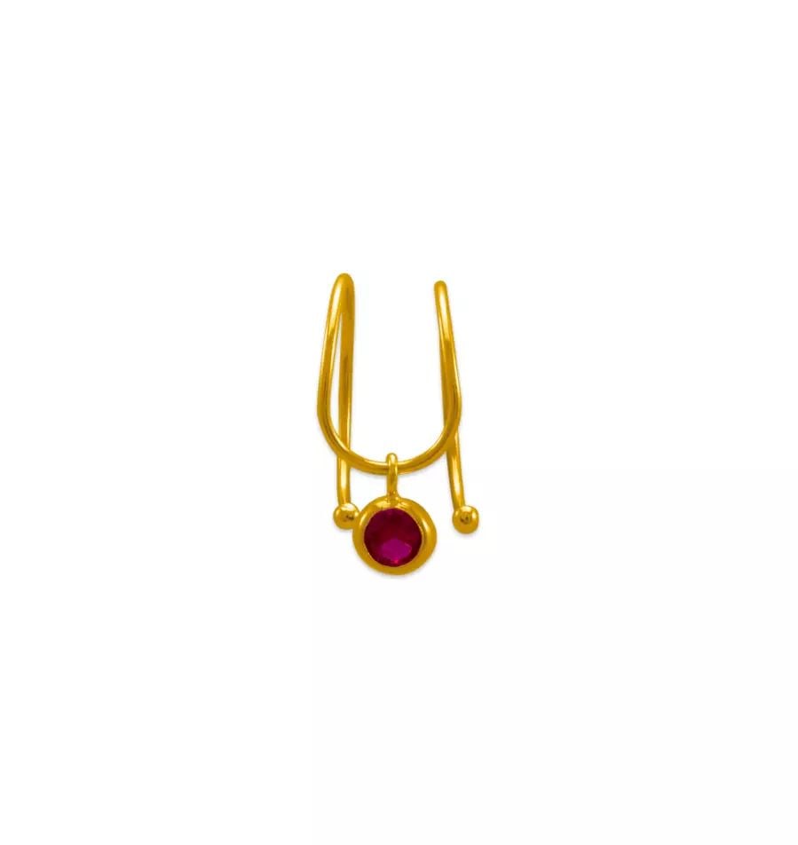 NEW 14K YELLOW GOLD DOUBLE WIRE RED CZ CUFF EARRINGS: NEW 14K YELLOW GOLD DOUBLE WIRE RED CZ CUFF EARRINGS 14K Yellow Gold Approx. Cuff: 5.5x11mm, CZ: 3.5mm Cubic Zirconia Available Colors: Pink and White Weight: 2.0 Grams