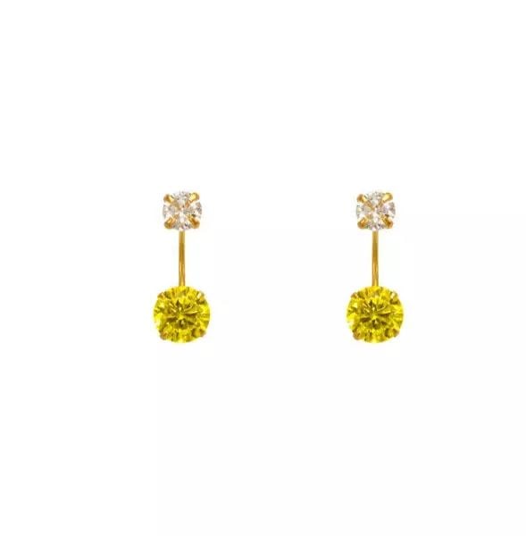 NEW 14K YELLOW GOLD YELLOW TELEPHONE CZ STUD EARRINGS: NEW 14K YELLOW GOLD YELLOW TELEPHONE CZ STUD EARRINGS 14K Yellow Gold Approx. 5mm Stone, 14mm Total Cubic Zirconia Screw Backing Available Colors: Blue, Green, Light Blue, Pink, Purple, Red, White Wei