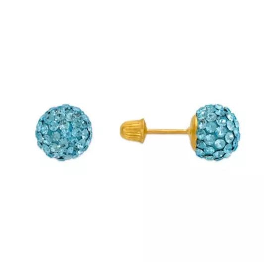 NEW 14K YELLOW GOLD BLUE BALL ENAMEL CZ STUD EARRINGS: NEW 14K YELLOW GOLD BLUE BALL ENAMEL CZ STUD EARRINGS 14K Yellow Gold Approx. 7mm Cubic Zirconia Screw Backing Available in Sizes 5mm-7mm Available Colors: Black, Multi-Color, Pink, Red, White Weight: