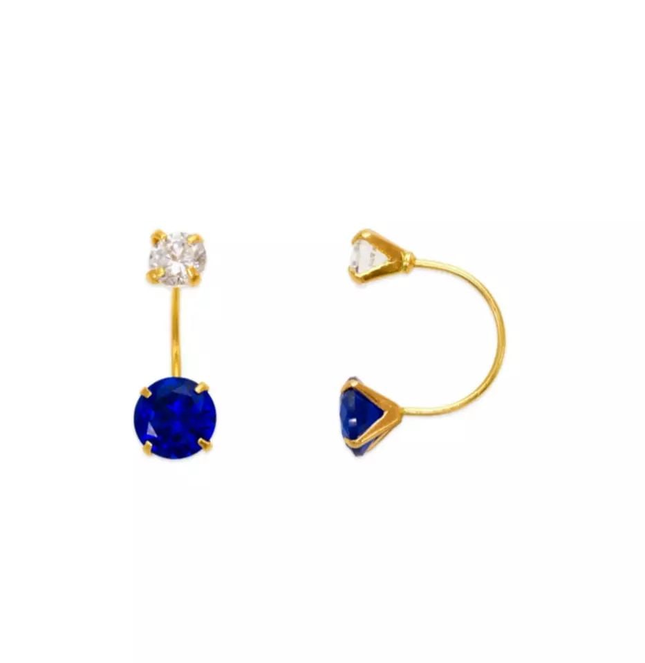 NEW 14K YELLOW GOLD BLUE TELEPHONE CZ STUD EARRINGS: NEW 14K YELLOW GOLD BLUE TELEPHONE CZ STUD EARRINGS 14K Yellow Gold Approx. 5mm Stone, 14mm Total Cubic Zirconia Screw Backing Available Colors: Green, Light Blue, Pink, Purple, Red, White, Yellow Wei