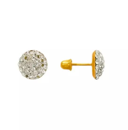 NEW 14K YELLOW GOLD WHITE FLAT BALL ENAMEL CZ STUD EARRINGS: NEW 14K YELLOW GOLD WHITE FLAT BALL ENAMEL CZ STUD EARRINGS 14K Yellow Gold Approx. 8mm Cubic Zirconia Screw Backing Available Colors: Black, Blue, Multi-Color, Pink, Red Weight: 2.0 Grams