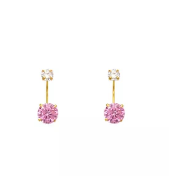 NEW 14K YELLOW GOLD PINK TELEPHONE CZ STUD EARRINGS: NEW 14K YELLOW GOLD PINK TELEPHONE CZ STUD EARRINGS 14K Yellow Gold Approx. 6mm Stone, 15mm Total Cubic Zirconia Screw Backing Available Colors: Blue, Green, Light Blue, Light Green, Purple, Red, Whit