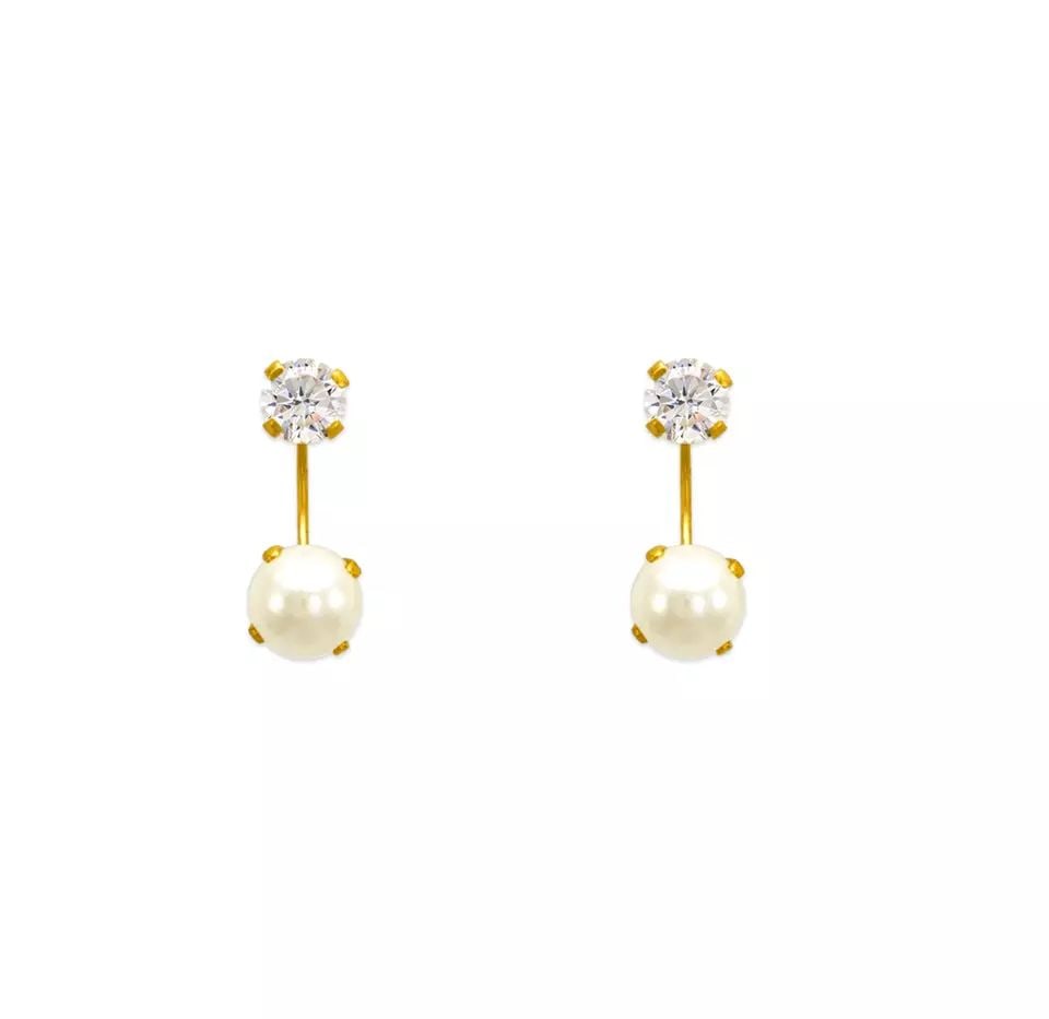 NEW 14K YELLOW GOLD PEARL TELEPHONE CZ STUD EARRINGS (1 of 2)