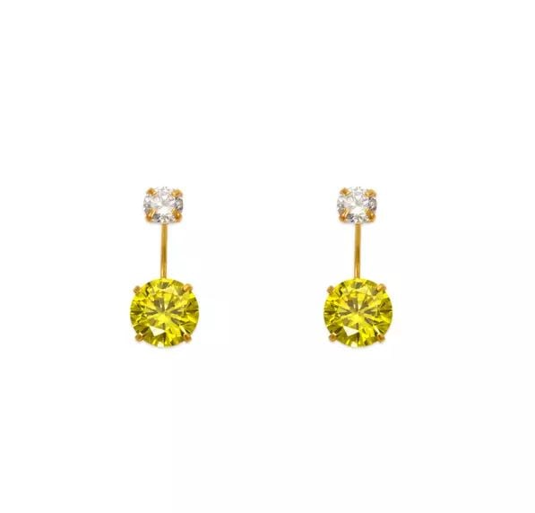 NEW 14K YELLOW GOLD YELLOW TELEPHONE CZ STUD EARRINGS: NEW 14K YELLOW GOLD YELLOW TELEPHONE CZ STUD EARRINGS 14K Yellow Gold Approx. 6mm Stone, 15mm Total Cubic Zirconia Screw Backing Available Colors: Blue, Green, Light Blue, Light Green, Pink, Purple, R