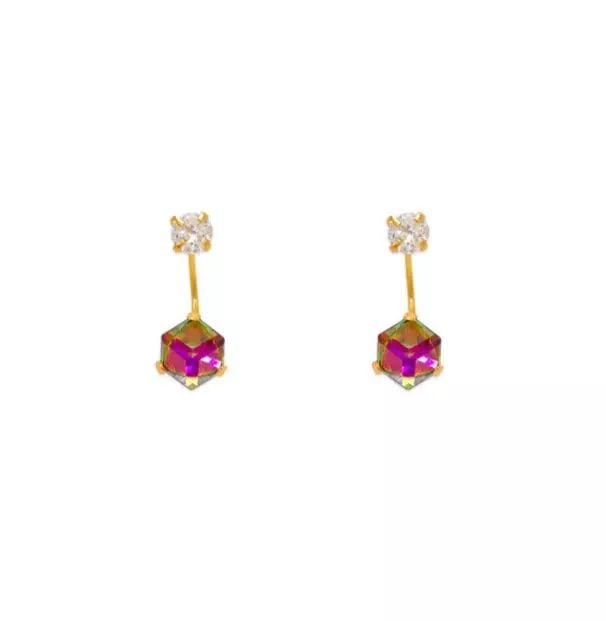 NEW 14K YELLOW GOLD DISCO TELEPHONE CZ STUD EARRINGS: NEW 14K YELLOW GOLD DISCO TELEPHONE CZ STUD EARRINGS 14K Yellow Gold Approx. 6mm Cube, 15mm Total Cubic Zirconia Screw Backing Weight: 2.0 Grams
