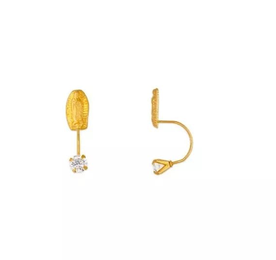 NEW 14K YELLOW GOLD VIRGIN MARY TELEPHONE CZ STUD EARRINGS: NEW 14K YELLOW GOLD VIRGIN MARY TELEPHONE CZ STUD EARRINGS 14K Yellow Gold Approx. 5x8 Center, 17mm Total Cubic Zirconia Screw Backing Weight: 2.0 Grams