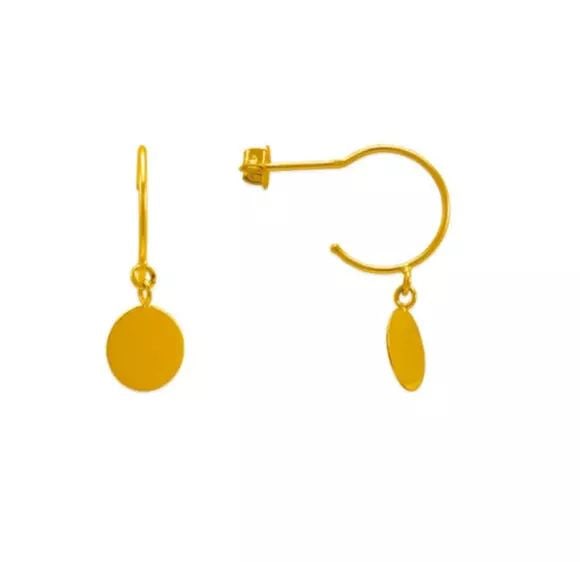 NEW 14K YELLOW GOLD DANGLING DISC STUD EARRINGS: NEW 14K YELLOW GOLD DANGLING DISC STUD EARRINGS 14K Yellow Gold Approx. 10mm Hoop Diameter/3.5mm CZ Cubic Zirconia Push Backing Available Colors: Pink, Red Weight: 2.0 Grams
