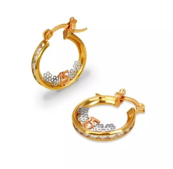 NEW 14K TRICOLOR GOLD ANOS CZ HOOP EARRINGS (1 of 2)