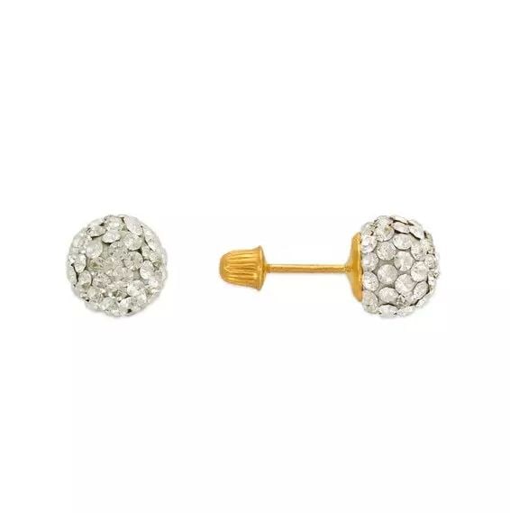 NEW 14K YELLOW GOLD WHITE BALL ENAMEL CZ STUD EARRINGS: NEW 14K YELLOW GOLD WHITE BALL ENAMEL CZ STUD EARRINGS 14K Yellow Gold Approx. 7mm Cubic Zirconia Screw Backing Available in 5mm-7mm Available Colors: Black, Blue, Multi-Color, Pink, Red Weight: 2.0 G