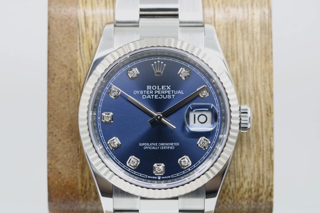 ROLEX DATEJUST STAINLESS OYSTER 36MM BLUE DIAMOND DIAL WATCH 126234 BOX PAPERS (1 of 2)