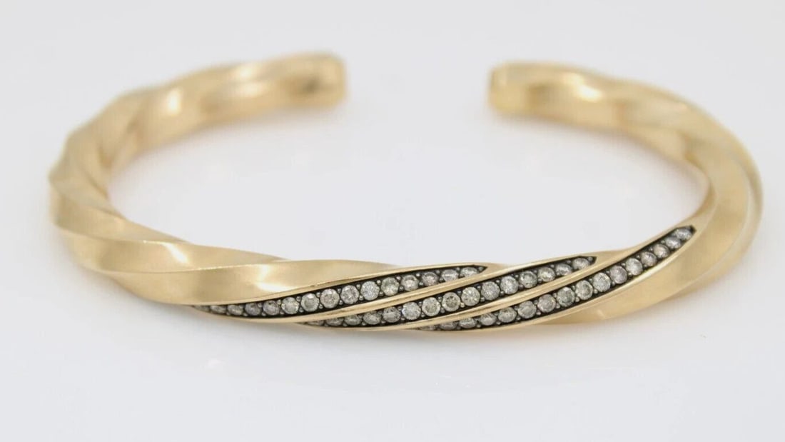 DAVID YURMAN 18K ROSE GOLD NATURAL DIAMOND 8MM CABLE CUFF BRACELET 7" - 55.2 GR (1 of 2)