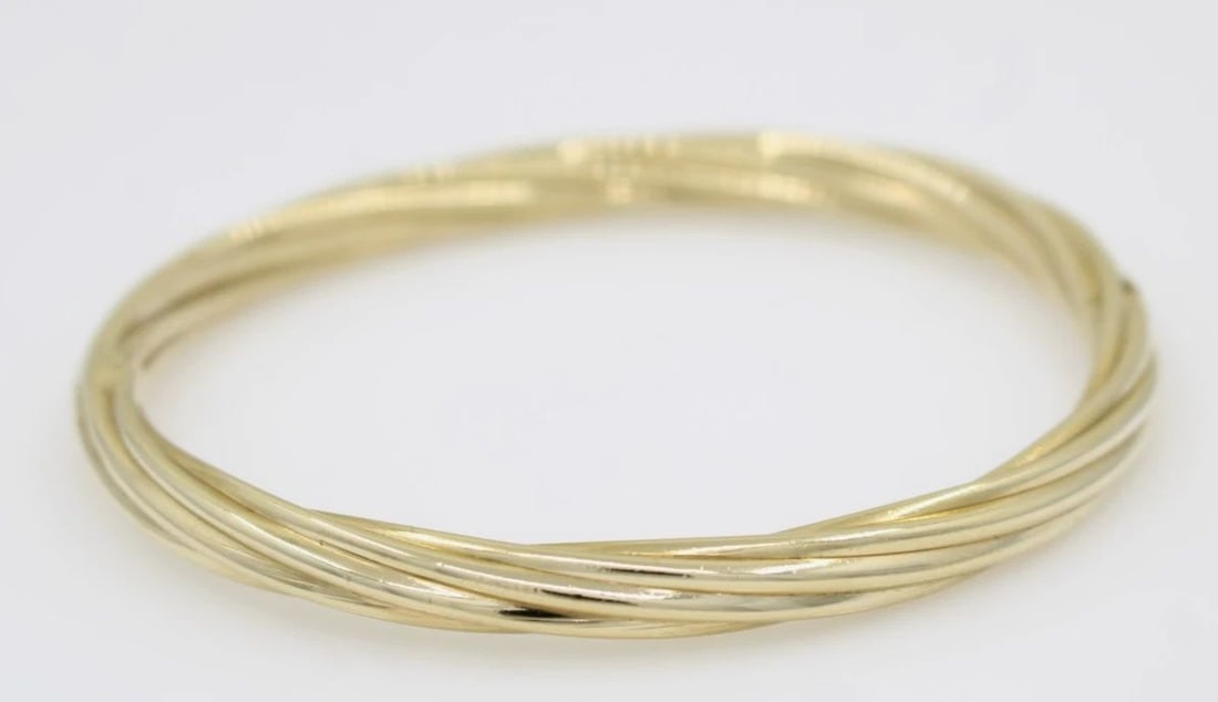 VINTAGE TIFFANY & CO. 14K YELLOW GOLD 6 MM TWISTED BANGLE BRACELET 7" ~ 17.1 G (1 of 2)
